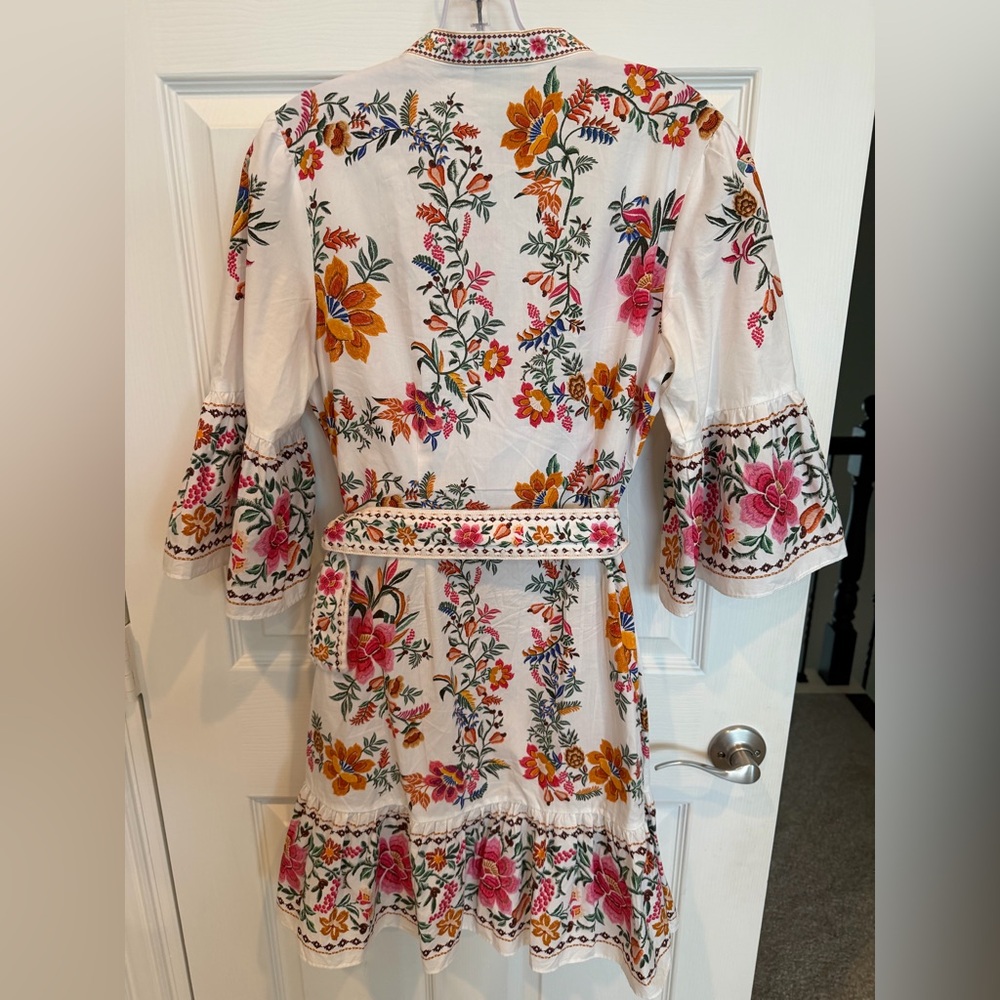 FARM Rio White Floral Embroidered Mini Dress with Pink & Orange Accents - Picture 5 of 7